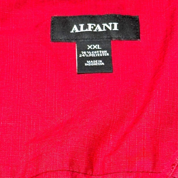 Alfani Red Casual Button Down Shirt Short Sleeve, EUC - Picture 3 of 7